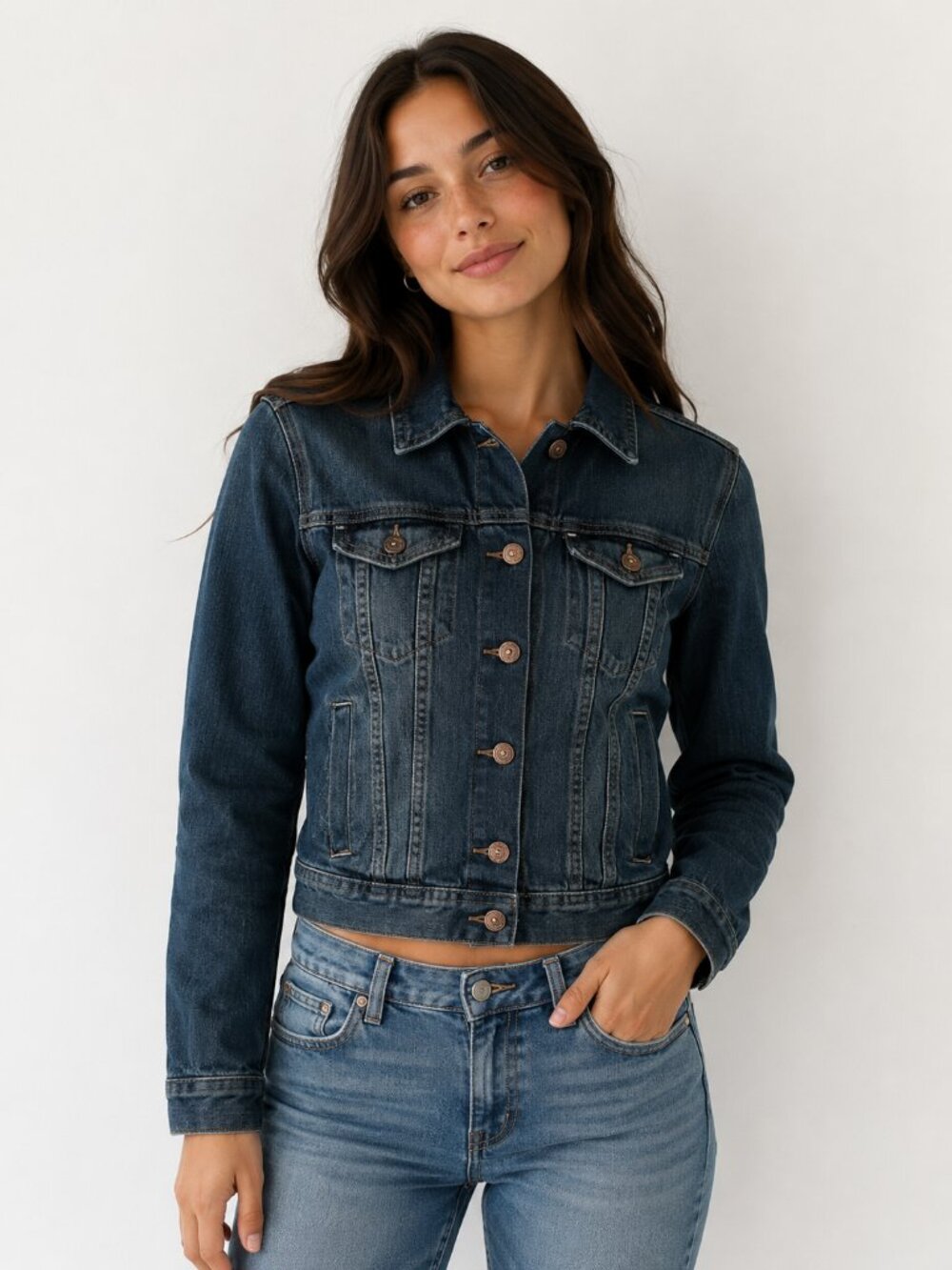 H&M Divided Concept Red Long Sleeve Cropped Button Front Denim Jean Jacket Coat